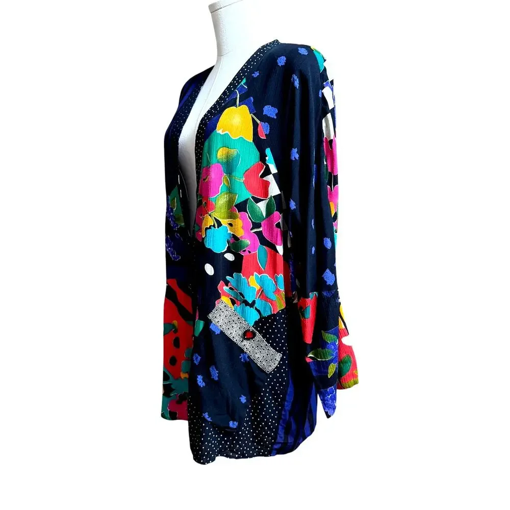 Carol Little Patchwork Vintage Jacket Size 4 Oversize 100% Rayon Long Sleeves - Picture 6 of 10